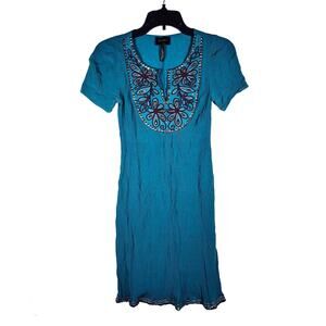 Laundry by Shelli Segal Embroidered Bib Mini Dress Womens size 2 Crepe Kaftan